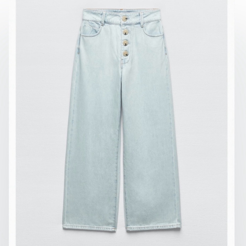 🆕 ZARA Straight Leg Button Fly High Rise Cropped Denim Jeans